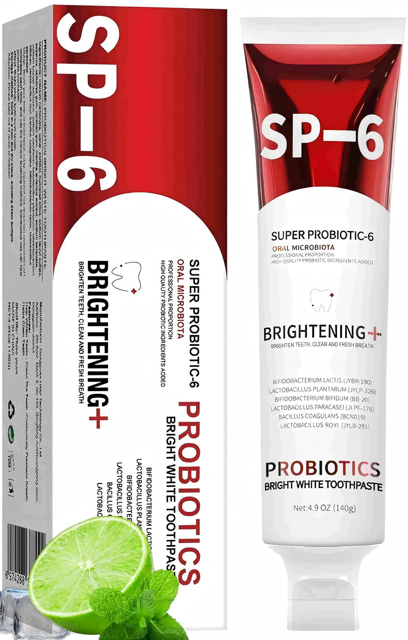Sp-6 Probiotics Whitening Toothpaste, Sp-6 Ultra Whitening Toothpaste, Enhanced Formula with Enamel-Safe, Fluoride-Free, Fresh Breath Mint Flavor for Oral Health (1) 1