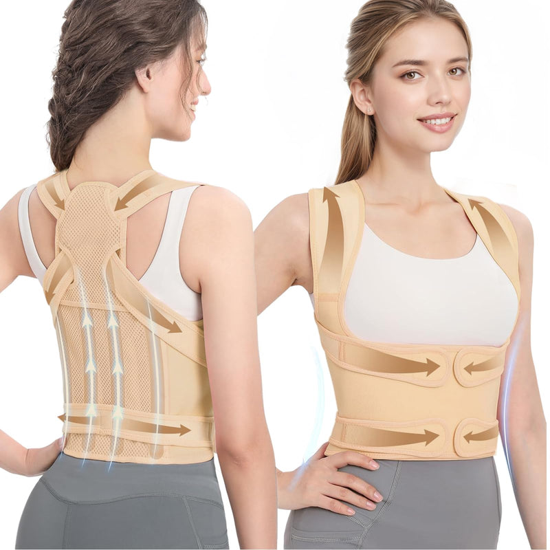 Posture Corrector for Women & Men – Adjustable Back Brace with Full Back Support, Shoulder Straightener for Spine Alignment, Scoliosis, Hunchback & Back Pain Relief (Beige,Large) Beige Large