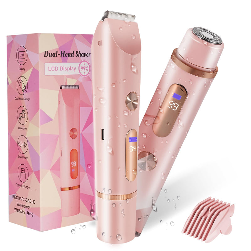 [Australia] - Bikini Trimmer for Women 2in1 High Power Epilators Hair Removal Waterproof Electric Razors Women's Electric Razor Pubic Hair Trimmer Shaver for Women for Ladies Pubic, Face, Underarms, Legs (Pink) Pink 