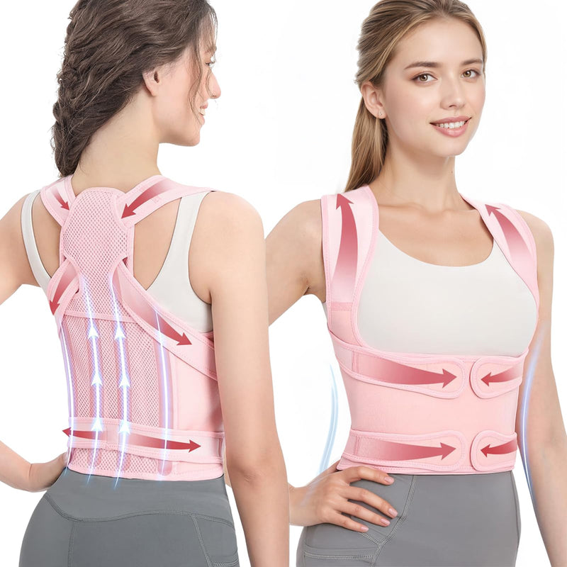 [Australia] - Posture Corrector for Women & Men – Adjustable Back Brace with Full Back Support, Shoulder Straightener for Spine Alignment, Scoliosis, Hunchback & Back Pain Relief (Pink,Medium) Pink Medium 