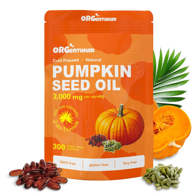 [Australia] - Pumpkin Seed Oil with Saw Palmetto, 3000mg Per Serving, 300 Softgels | Cold Pressed, Pure Virgin Oil, Essential Fatty Acids & Phytosterols | Supports Hair, Urinary, Bladder & Prostate Health | Non-GMO 