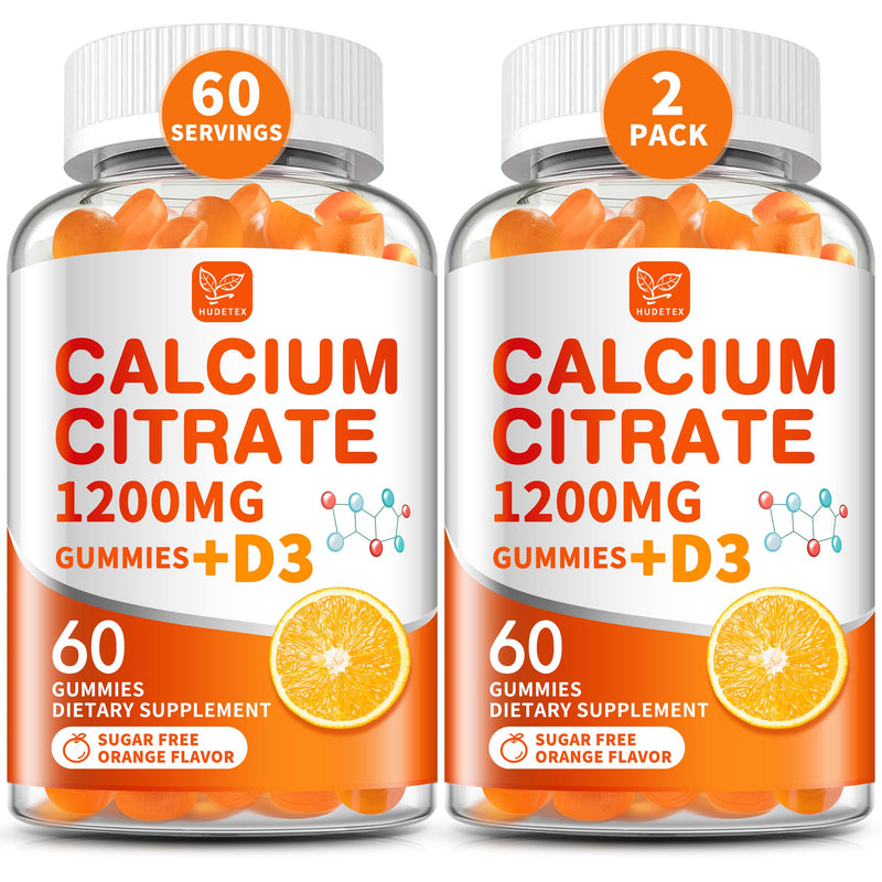 (2 Pack) Calcium Citrate 1200 mg with Vitamin D3 Gummies for Women & Men,Calcium Supplements for Bone & Teeth Support,High Absorption - Easy to Digest, Sugar Free,Vegan,Orange Flavor,60 Day Supply 60 Count (Pack of 2)