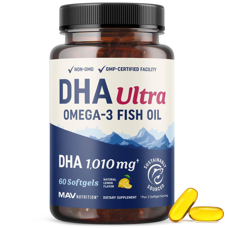 [Australia] - DHA Ultra 1,010MG | Brain & Cognitive Health Support | Omega 3 Fish Oil | 1,414MG Total Omega-3s | High Strength DHA Supplements | Third-Party Tested, Sustainably Sourced, Gluten-Free | 60 Ct. 