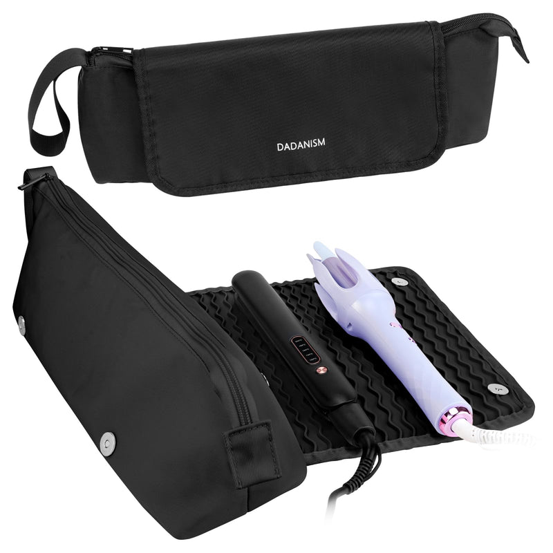 [Australia] - Dadanism Hot Hair Tools Travel Bag with Heat Resistant Mat Removable, Hair Accessories Organizer Case, Women Travel Essentials, Storage Pouch for Curling Iron Straightener Flat Iron HairDryer, Black 