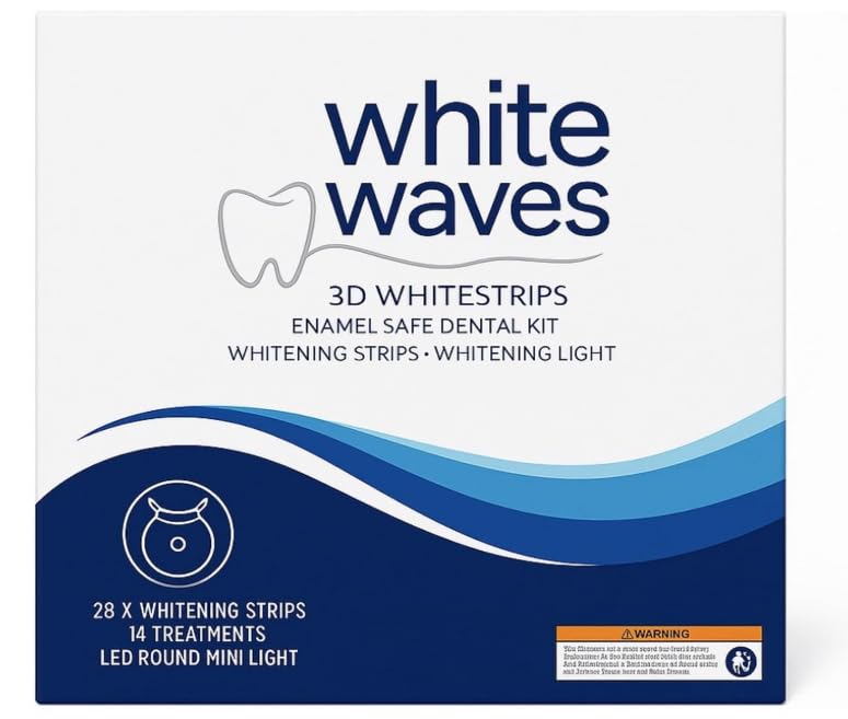 Teeth Whitening Kit with LED Light – Enamel-Safe Whitening Strips (14 Treatments) – White Waves At-Home Whitening System