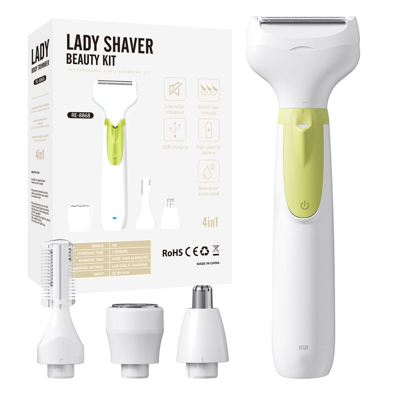 [Australia] - Electric Shaver for Women, 2025 Wet/Dry Razors for Women with LED Display,4 in 1 Cordless Hair Remover for Arms Legs Pubic Armpit Face, IPX7 Waterproof, Painless Electric Grooming Set 