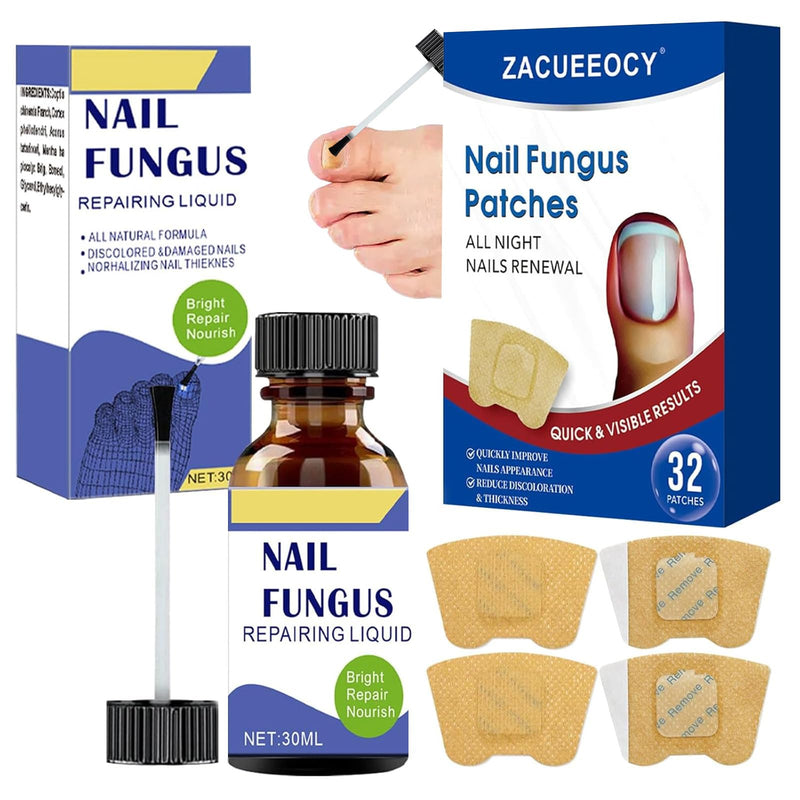 At-Home Intensive Fungal Nail Treatment Kit – 30mL Solution + 32 Renewal Patches, Targets Thickened, Yellowed, Damaged Nails, Precision Applicator for Easy Use on Toenails & Fingernails