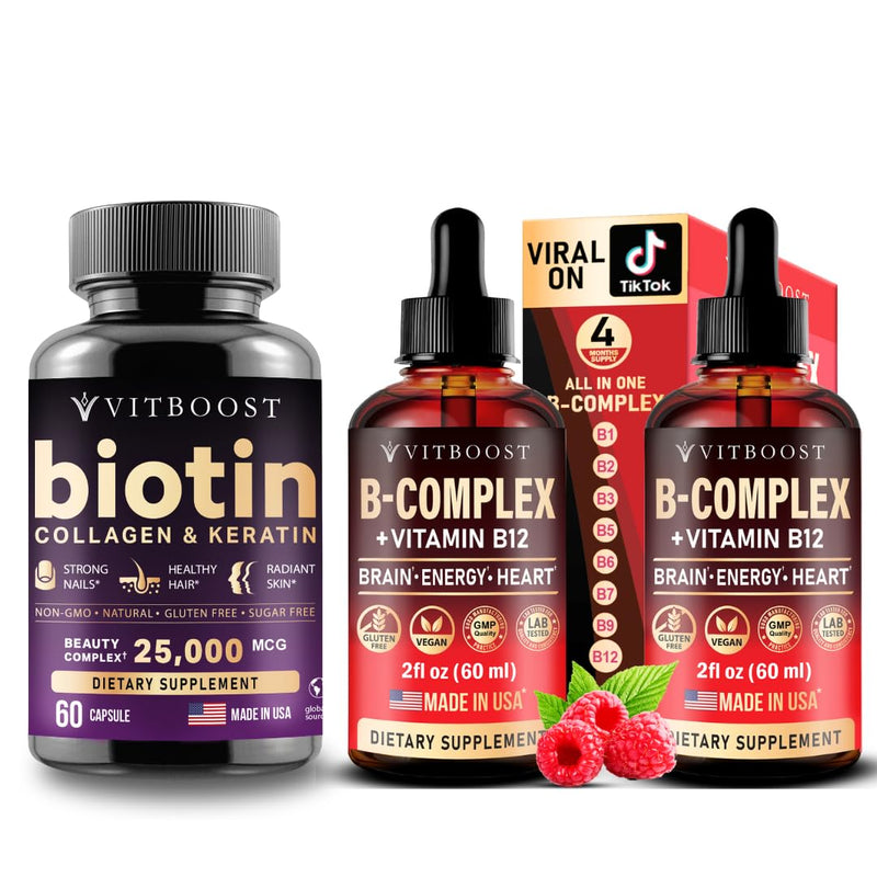 VITBOOST Biotin with Hyaluronic Acid, Collagen and Keratin – Vegan Vitamin B12 with B Complex