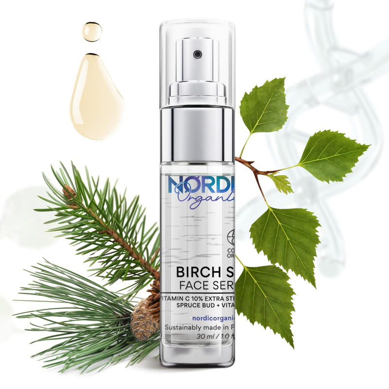 Vitamin C Serum 10% – COSMOS Certified Organic Formula with Birch Sap, Spruce Bud Extract & Vitamin E, Fragrance Free, Made in Finland 1.0 oz (30 ml)