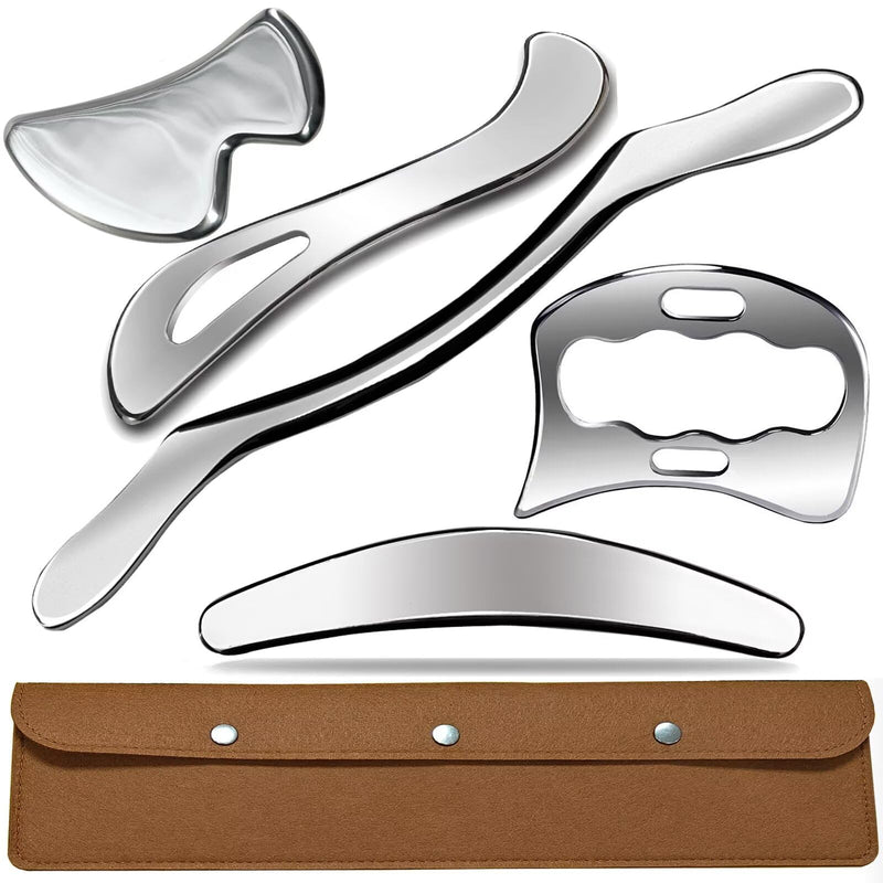 [Australia] - Professional Muscle Scraper Stainless Steel Gua Sha Massage Tool Set, 5-Piece with Case, Physical Therapy and Soft Tissue Mobilization Tool AnTiexi-5set3 