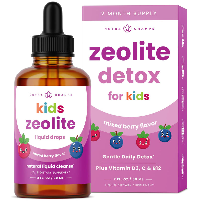 NutraChamps Zeolite Liquid Mineral Drops for Kids with Vitamins C, D3 & B12 - Immune Support Clinoptilolite Supplement for Daily Wellness Support – 60 mL, Berry Flavor