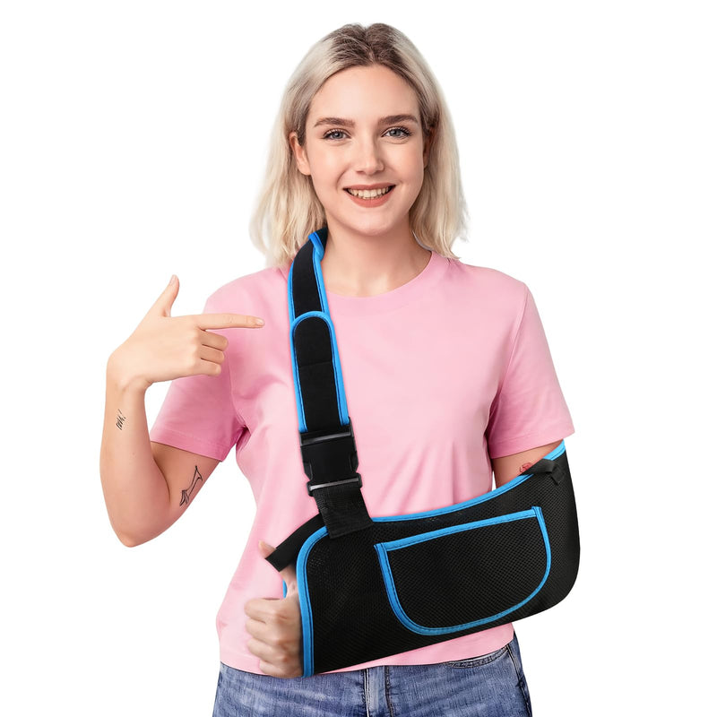Arm Sling Shoulder Immobilizer for Men and Women, Adjustable Rotator Cuff Support Brace, Fit Left or Right, Comfortable Medical Slings for Elbow and Wrist Injury, Forearm Fracture, Surgery Recovery M (12–14") Black/Blue 1