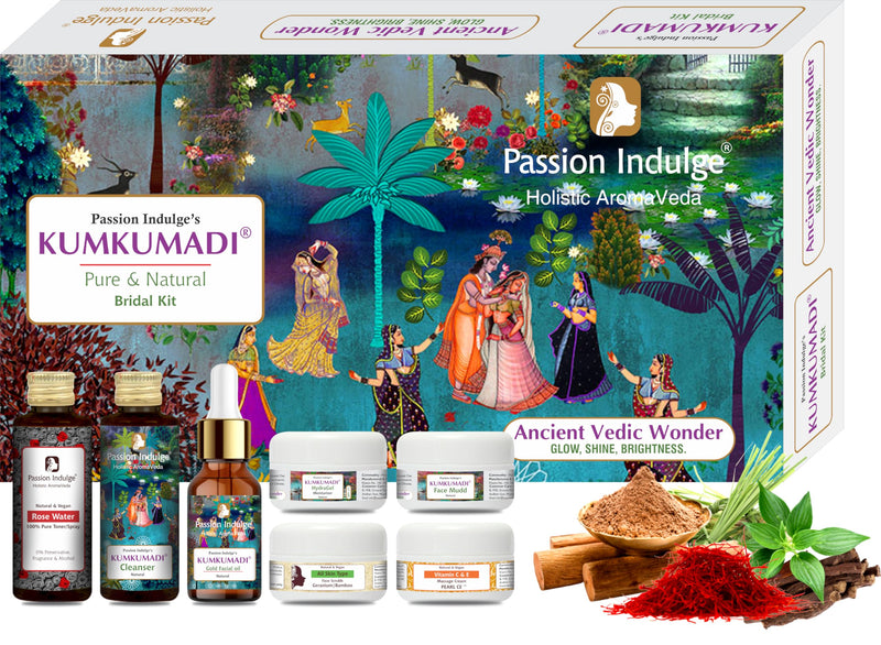 [Australia] - Passion Indulge Kumkumadi Pure and Natural 7 Star Facial Kit for Radiant Skin with Pure Saffron, Vetiver Oil, and 16 Herbs & Vitamin C | All Skin Types | 7 Step Skin Routine |Pack of 7 