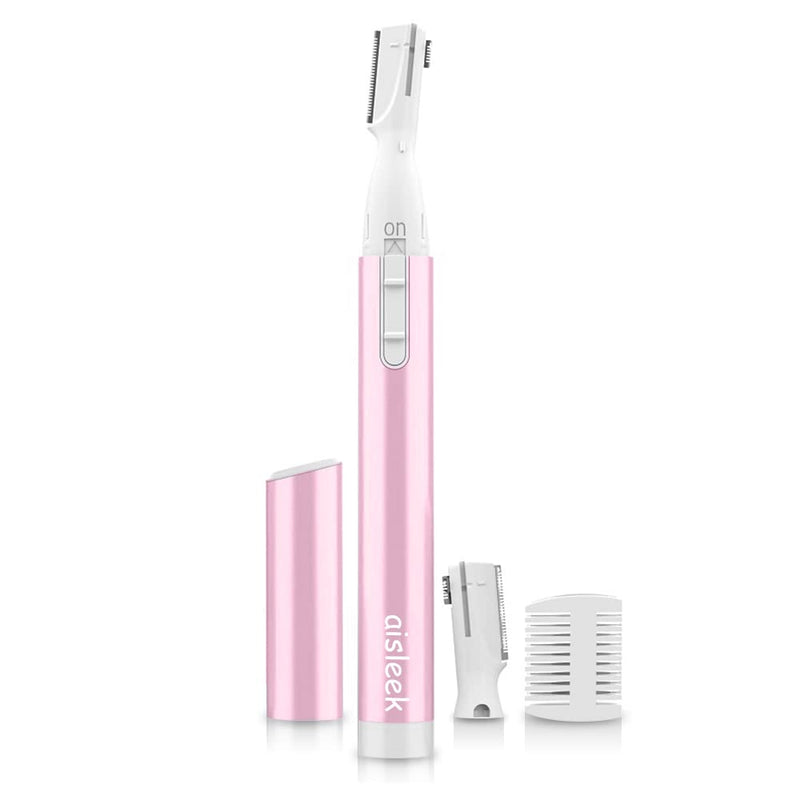 [Australia] - Eyebrow Trimmer, Facial Hair Trimmer Precision Detailer with Rinseable Blade, Battery Powered Double-Sided Eyebrow Razor with Comb, Compact Pen-Size Safe Painless Shaver for Chin Peach-Fuzz Carolina Pink 