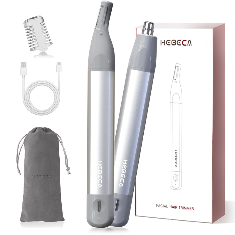[Australia] - Nose Hair Trimmer for Men & Women, 2in1 Rechargeable Ear and Nose Hair Trimmer, Waterproof Electric Eyebrow Trimmer & Facial Hair Remover Grooming Kit Silver 