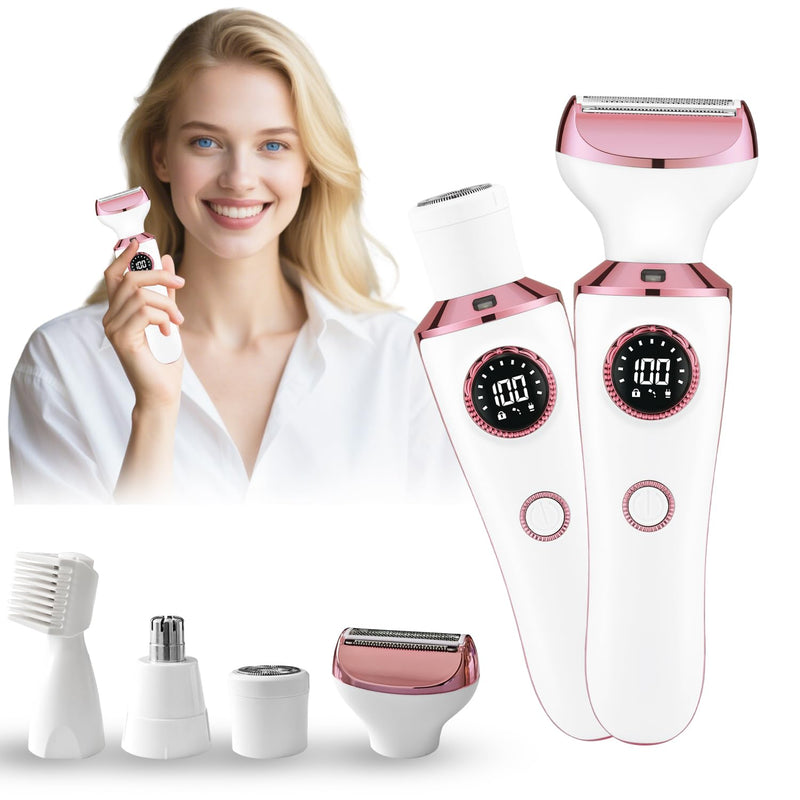 [Australia] - 4-in-1 Electric Razor & Bikini Trimmer for Women - Rechargeable Wet/Dry Body Shaver for Face, Legs, Underarms, Pubic Hair, IPX6 Waterproof with LED Light & Travel Lock 