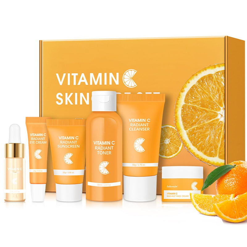 Baorder 6PCS Hydrating Skin Care Set with Vitamin C,Face Care Kit Includes Serum,Face Cream,Eye Cream,Toner,Sunscreen,Cleanser,Face Care Set for Women,Unique Gift