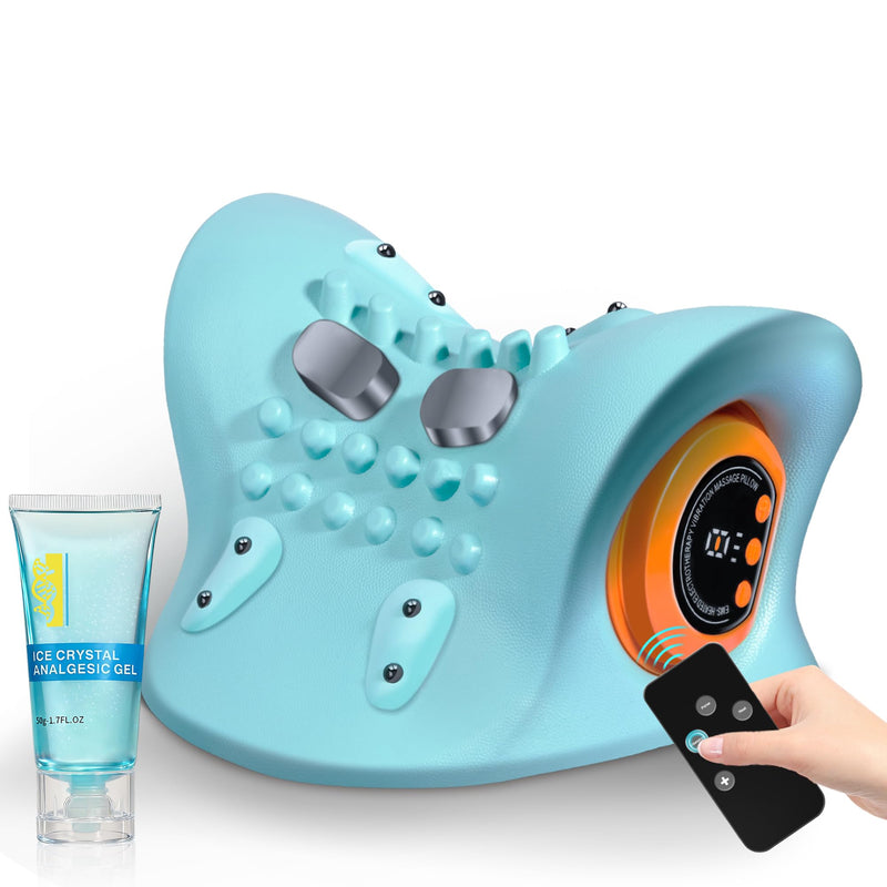 [Australia] - Hugterra Neck Massager 2025, Neck Stretcher Cervical Traction with Heat, 3 Modes, Portable Massage Neck Hump Corrector for Pain Relief and Muscle Relax, 26° Angle Cervical Traction Device Blue 
