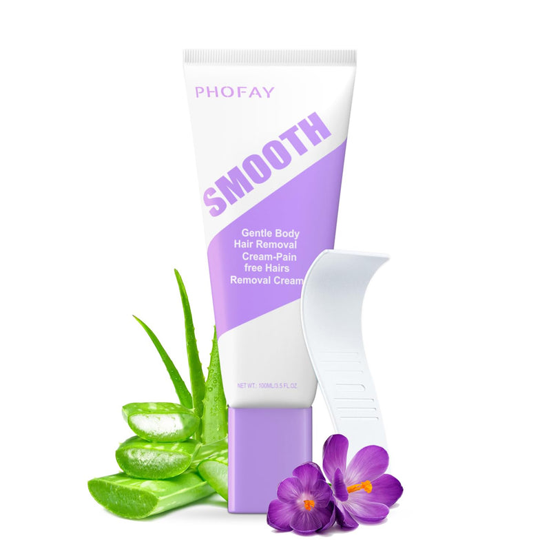 PHOFAY Hair Removal Cream for Sensitive Skin – Fast-Acting, Dermatologist-Recommended, with Aloe & Hyaluronic Acid, 3.38 fl oz Travel Size (3.53 Ounce (Pack of 1)) 1.76 Ounce (Pack of 2)