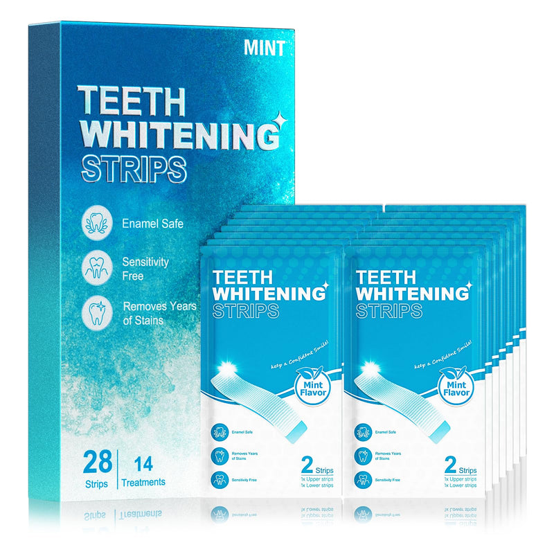 [Australia] - Oralfree Natural Teeth Whitening Strips - Sensitive Teeth Whitener - Enamel Safe Teeth Whitening Kit with Hydrogen Peroxide for Coffee, Wine, Tobacco, and Other Stains, 28 Strips (14 Treatment), Mint Gradient Blue 
