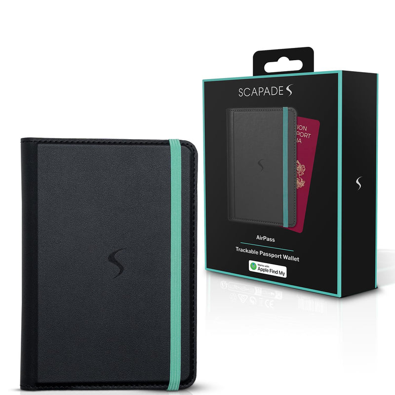 SCAPADE AirPass Trackable Passport Wallet – Works with Apple Find My, Rechargeable Battery (5–6 Months), 3 Card Slots, No App Needed, Sleek Travel Case for iPhone & iPad Users