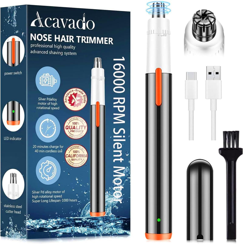 Nose Hair Trimmer for Men Women, Painless USB Rechargeable Nose Trimmer for Men, Eyebrow & Facial Hair Trimmer Dual Edge Blades for Smoother Cutting with IPX7 Waterproof 7.13"*3.46"*1.06" Black