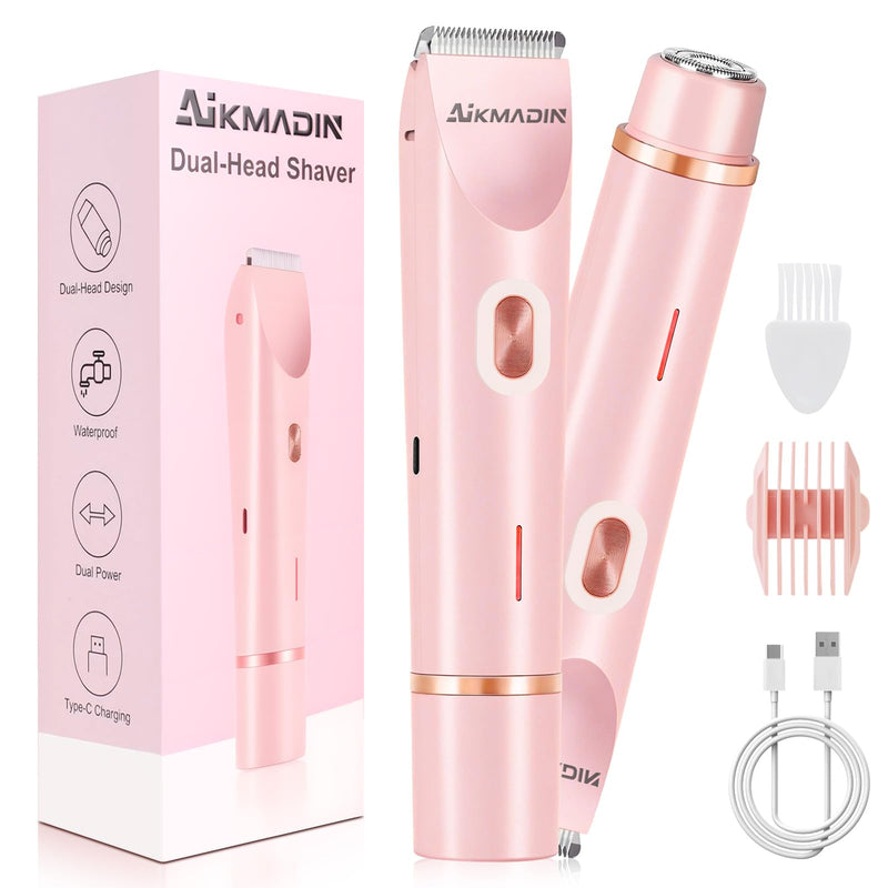 [Australia] - Bikini Trimmer for Women, 2 in 1 Electric Razors for Women, Bikini Shaver, IPX7 Waterproof & Easy Cleaning, Ceramic Blade, 120 Min Cordless Runtime, Ultra Low Silent (Pink) Standard version 