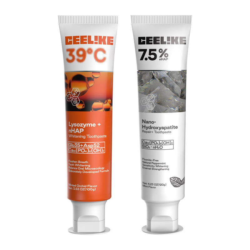 [Australia] - Hydroxyapatite Toothpaste & Lysozyme Whitening Toothpaste Duo - for Teeth Strengthening, Enamel Repair, Whitening, Fresh Breath & Daily Oral Care 75HY+39C 