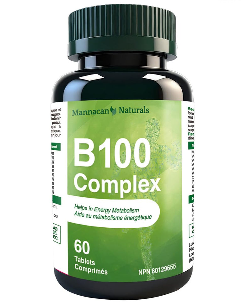 Vegan B Vitamins 60 Capsules B100, Mannancan Naturals B-Complex for Women Men, Super Multivitamin B Complex Vitamins Supplements, VIT B Multi b Vitamin Complex for Men 1 Count (Pack of 60)