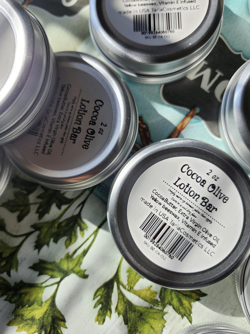 Cocoa Olive Lotion Bar, 2 oz, Natural with Cocoa Butter, Extra Virgin Olive Oil, Vitamin E