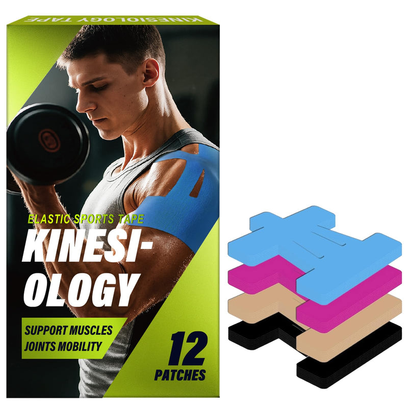 [Australia] - Kinesiology Tape for Shoulder, Precut Athletic Tape for Pain Relief, Elastic Support & Stability, Waterproof & Breathable,12 pcs 12 Count 