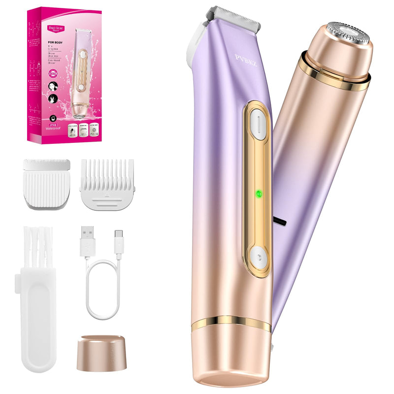 [Australia] - 2 in 1 Bikini Trimmer for Women, Dual Head Electric Razor, IPX7 Waterproof Wet/Dry Use Women Electric Shaver, Painless Body Facial Hair Remover for Bikini Legs Arm Underarm, (Lavender) Lavender 