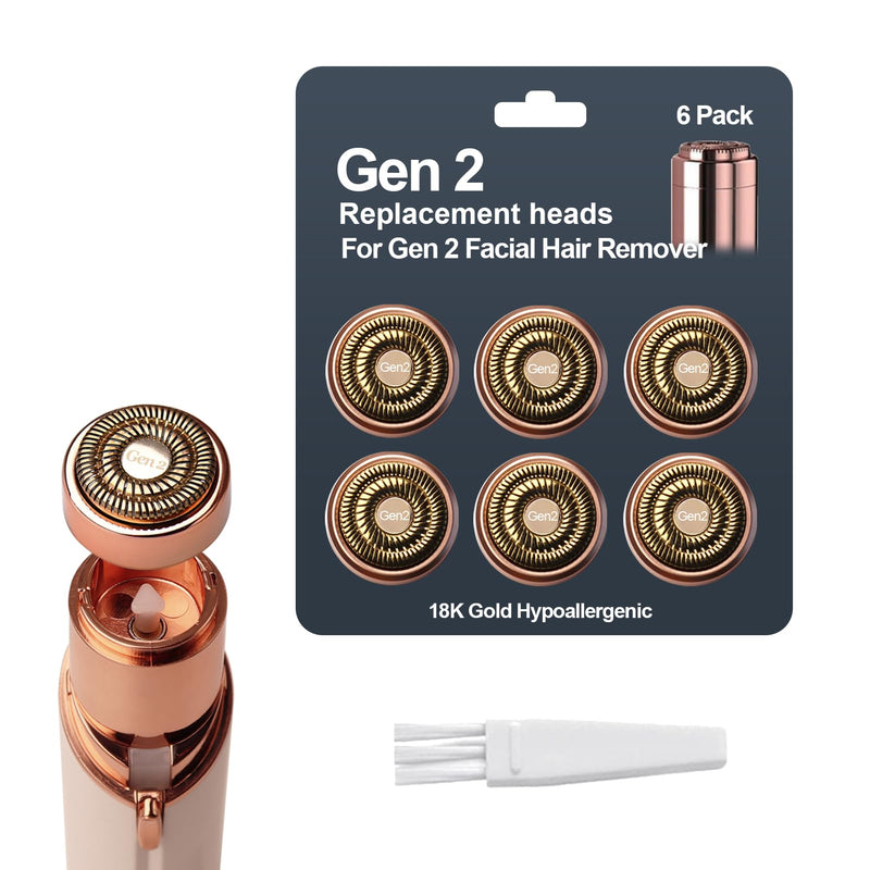 [Australia] - 6Pack Facial Rose Gold Gen 2 Replacement Heads for Flawless Hair Remover Generation 2, 18K Gold Double Blades Gen 2 replacment head x6pcs 