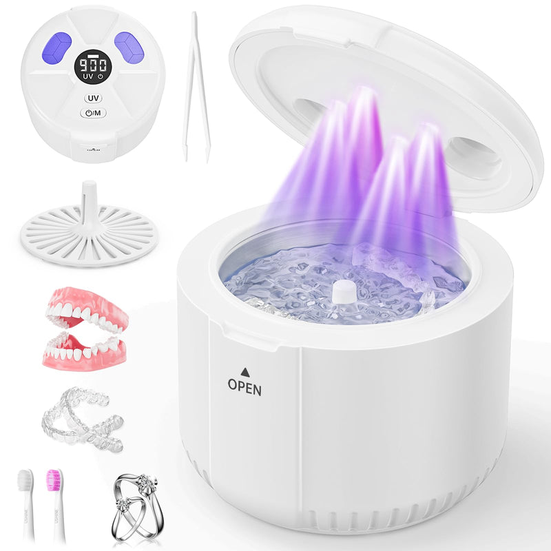 [Australia] - Ultrasonic Retainer Cleaner Machine, 45kHz Dental Cleaning Pod for Dentures, Aligners, Mouth Guards, Night Guards, Jewelry, Toothbrush, 5/10/15-Minute Timer, 200ML 