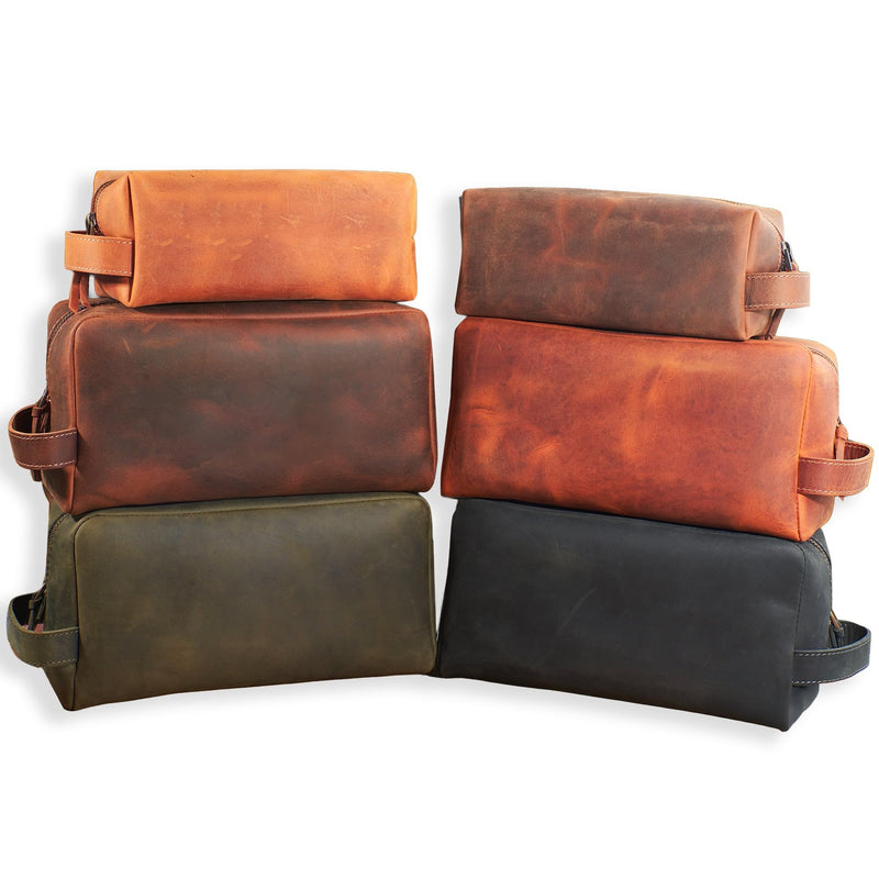 FRED PARKER Leather Toiletry Bag for Men – Dopp Kit, Multiple Purpose Use Travel Organizer, Groomsmen or Christmas Gift, Shaving Bag for Him (Standard, Brown, Medium: 7x3x3) Medium: 7x3x3" Classic