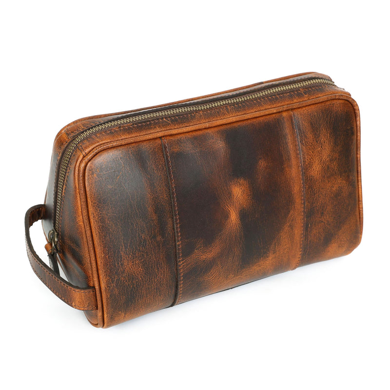 Premium REAL Leather Toiletry Bag for Men Dopp Kitt Hanging Mens Toiletry Large TSA Toiletries Bag Shaving Grooming Bag Organizer