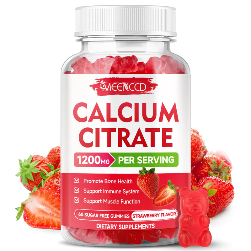 Calcium Citrate Gummies 1200mg - Chewable Calcium Supplement for Women & Men, Supports Bone & Muscle Health, Vegan, Strawberry Flavor, 60 Count
