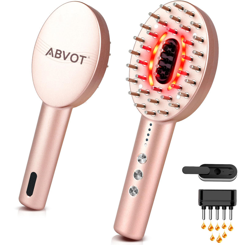 3-in-1 Electric Scalp Massager with Hair Oil Applicator, Vibrating Massage Tool for Scalp/Face/Body Relaxation, Portable Hair Brush, Scalp Massage Comb for Home & Travel Rose Gold