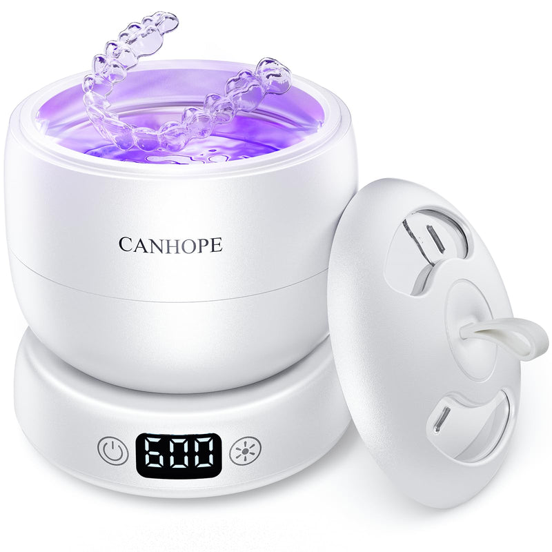 [Australia] - Ultrasonic Retainer Cleaner Machine, 42kHz Professional for Dentures, Aligners, Mouth Guards, Jewelry - IPX7 Waterproof Durable Removable Base and Top Cover, 3 Timer Settings, Quiet White 