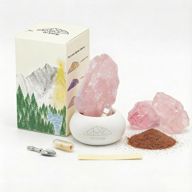 Interactive Rose Quartz Wish Capsule Set - Aesthetic Crystal Desk Decor, Stress Relief Mindfulness Gift, Romantic Love Energy Wish Bottle for Women & Bedroom Accessories (Pink)