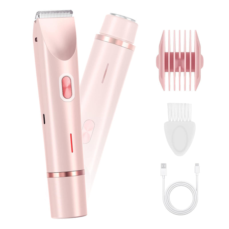 Women's Electric Shaver Bikini Trimmer for Women Razors 2-in-1 Dual Head Design IPX7 Waterproof Wet & Dry Use Body Groomer Hair Trimmer Remover for Facial Underarm Arm Face Leg Bikini (Pink) Pink