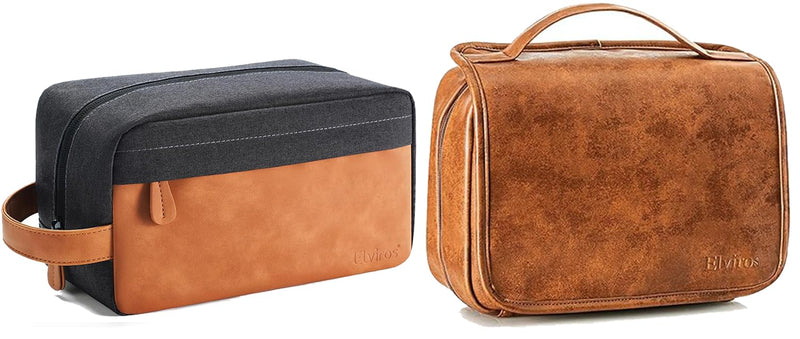 Elviros Hanging Toiletry Bag for Men Travel Essentials Hanging Shaving Dopp Kit PU Leather with Separate Compartments for Grooming and Toiletries Water Repellent Organizer Gift for Dad