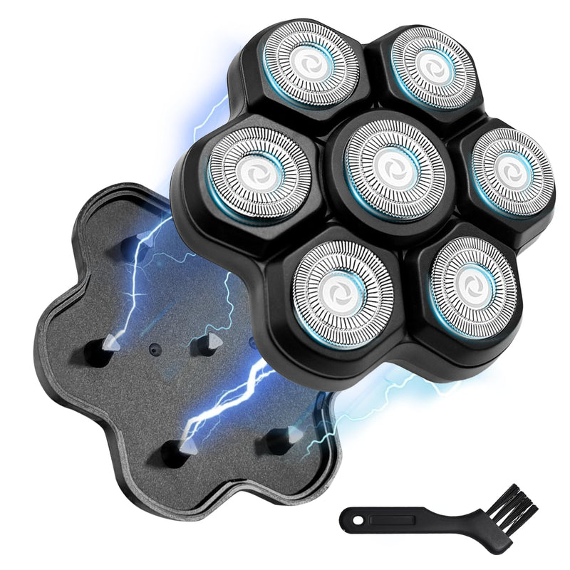 [Australia] - Magnetic 7D Head Shaver Replacement for Bald Men, Universal 7 Blades Floating Head for Electric Rotary Shaver, Razor Head with Brush Accessories 