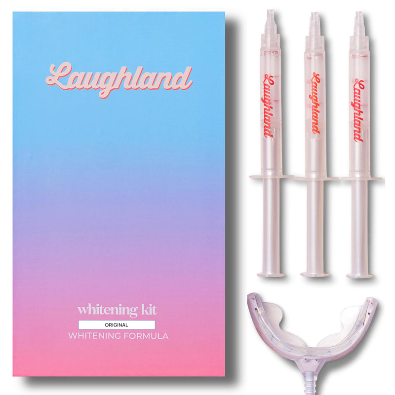 Laughland Original Teeth Whitening Kit, Phone-Powered LED Mouthpiece & 3 Whitening Gel Syringes, 8% Hydrogen Peroxide, Aloe Vera & Mint, for Sensitive Teeth, At-Home Dental Care, 6+ Treatments 1 Count (Pack of 1)