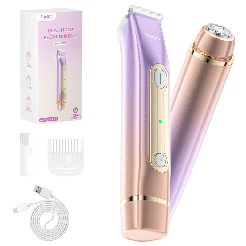 [Australia] - Bikini Trimmer for Women, Electric Razors with Dual Heads, Rechargeable Pubic Hair Trimmer with IPX7 Waterproof, Painless Pro Shaver for Underarm Leg Arm Body Face Private Area（RoyalRose） Royalrose 