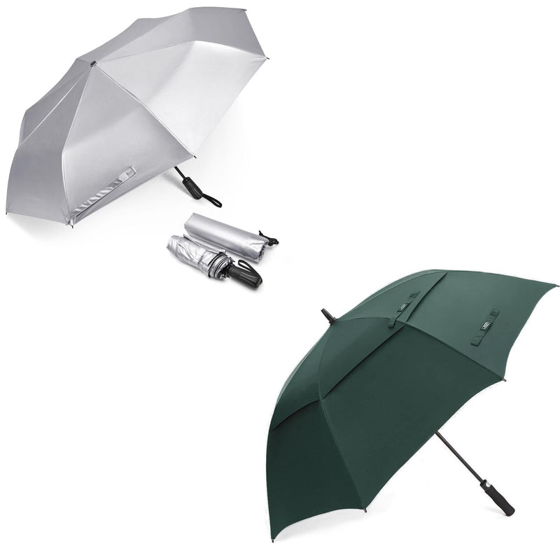 G4Free UPF 50+ UV Protection Sun Umbrella Double Layer and 62 Inch Automatic Open Golf Umbrella Bundle