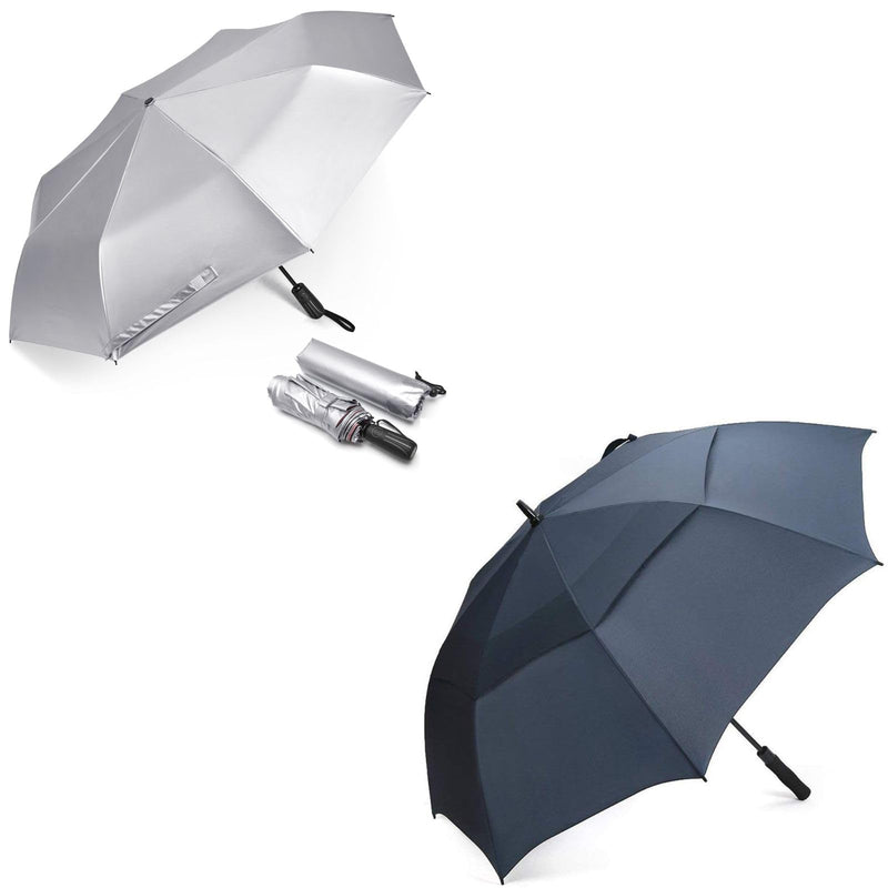 G4Free UPF 50+ UV Protection Sun Umbrella Double Layer and 54 Inch Automatic Open Golf Umbrella Navy Blue Bundle