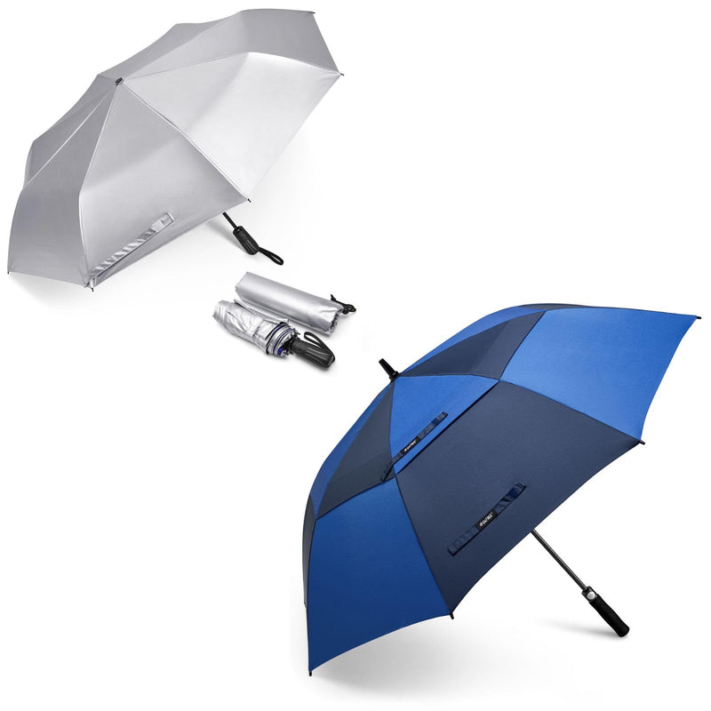 G4Free UPF 50+ UV Protection Sun Umbrella Double Layer and 62 Inch Automatic Open Golf Umbrella Extra Large Bundle
