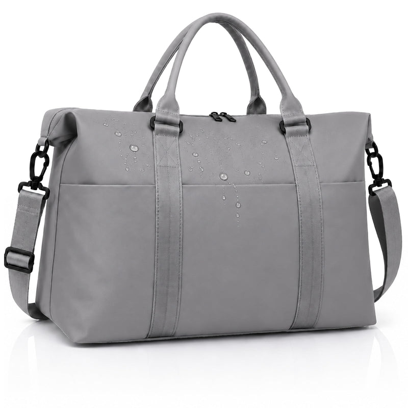 Travel Duffle Bag for Women, Carry On Weekender Tote with Trolley Sleeve | Waterproof overnight bag for gym, sports, hospital stays, labor and delivery; spacious carry-on design for short trips. Misty Grey