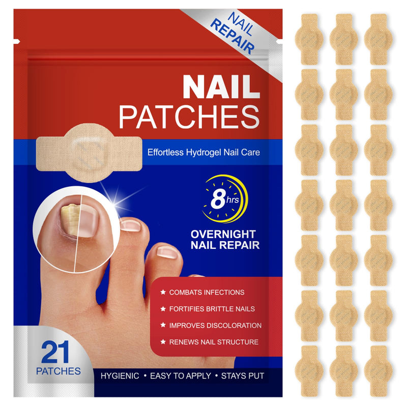 Nail Patches 21Pcs, Toenail & Fingernail Care Patches, 8-Hour Overnight Hydrogel Adhesive Wrap for Dry Brittle or Cracked Nails 1 Count (Pack of 21)